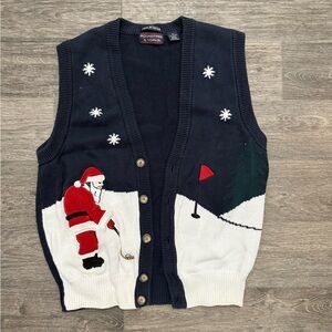 Vintage Navy & White Santa Golf Knit Vest